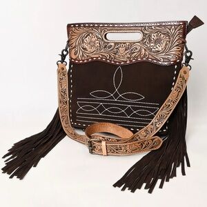 Brown and Tan Embroidered Women's Bag